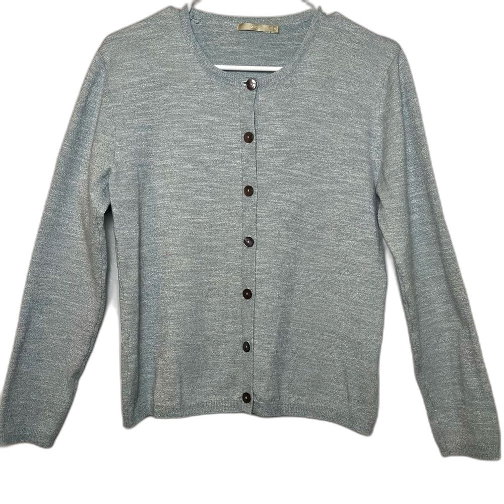 G2000 Heathered Blue Green Wool Blend Cardigan Size M Quiet Luxury Minimalist